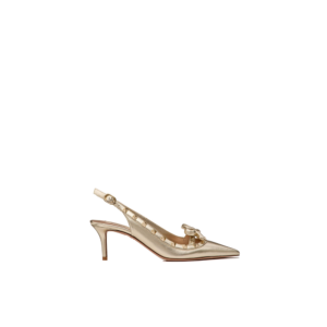 ROCKSTUD BOW SLINGBACK PUMPS IN LAMINATED NAPPA LEATHER AND 60MM TONE STUDS