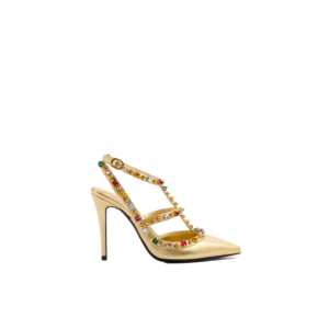 ROCKSTUD DÉCOLLETÉ IN LAMINATED NAPPA WITH CABOCHON AND CRYSTALS 100MM