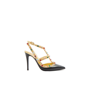 ROCKSTUD CALFSKIN PUMPS WITH CABOCHON AND 100MM CRYSTALS