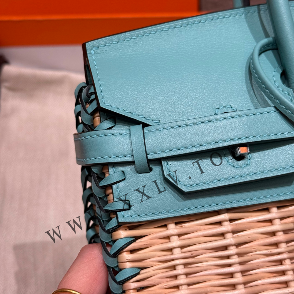 Birkin 25 Picnic bag (25*13*20cm) Pure hand work Woven bamboo frame - Image 3