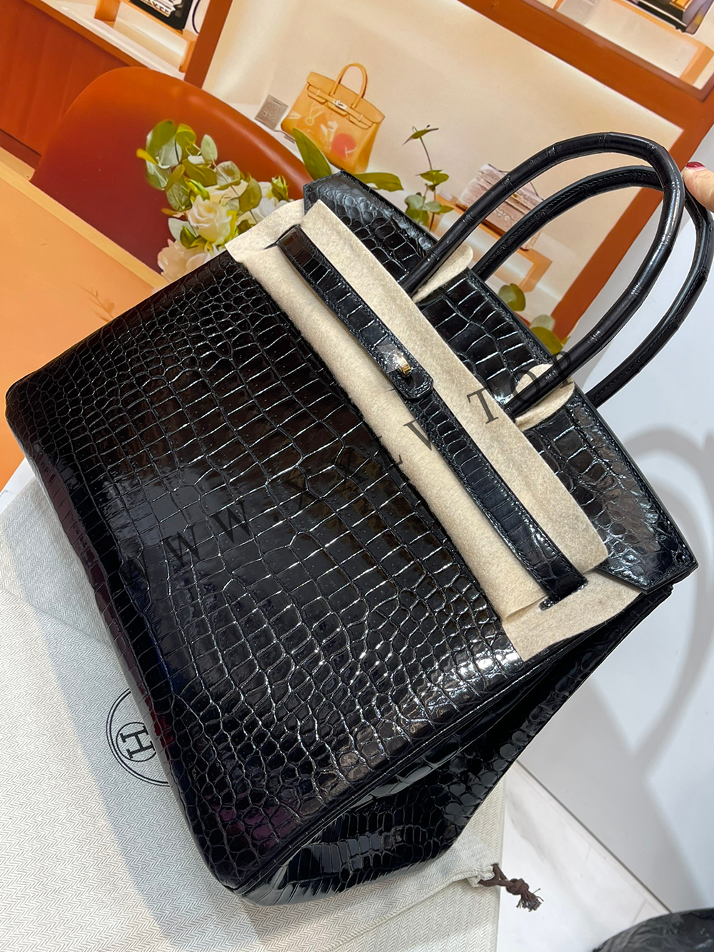 Birkin 35(35-25-18CM) Pure hand work Three pieces of skin Porosus Crocodile Other colors can be customized - Image 3