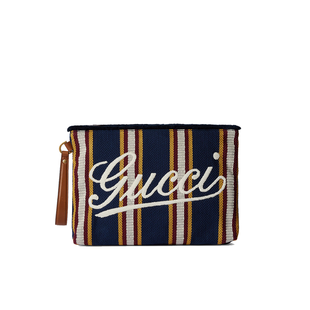 Embroidered large canvas pouch 822870