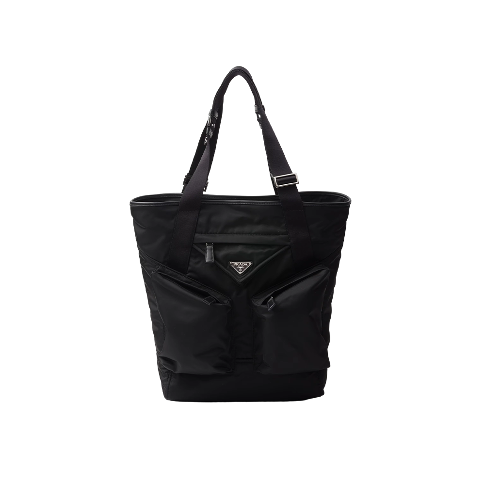Re-Nylon and leather tote bag