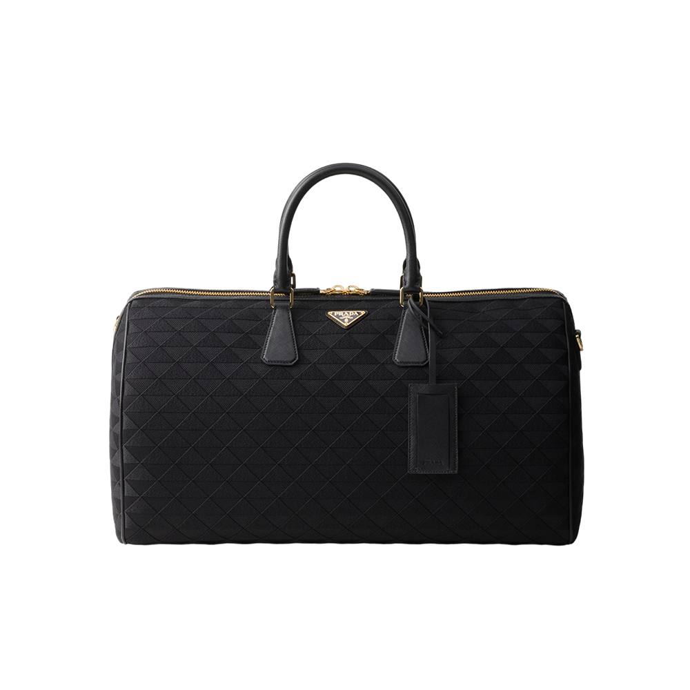 Embroidered fabric duffel bag
