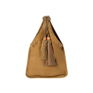 Suede handbag with tassels