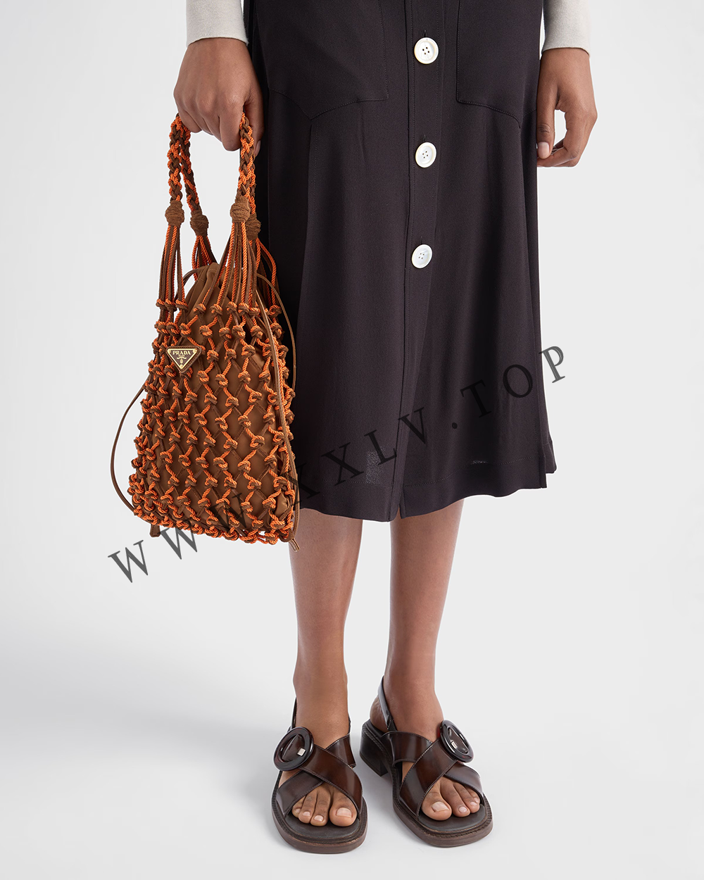 Prada Noué small macramé and suede bag - Image 2