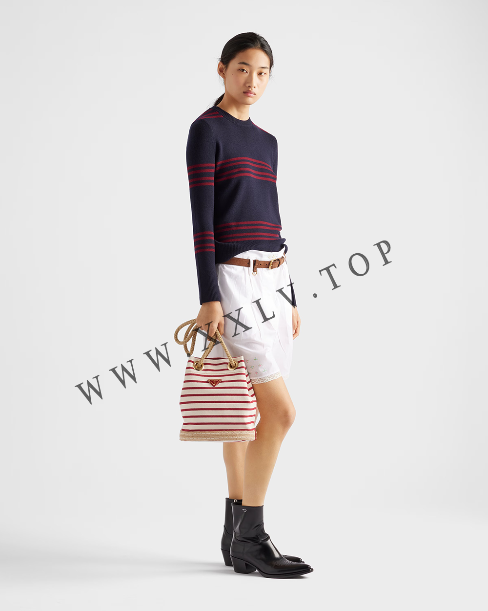 Prada Mariner small striped fabric bucket bag - Image 5