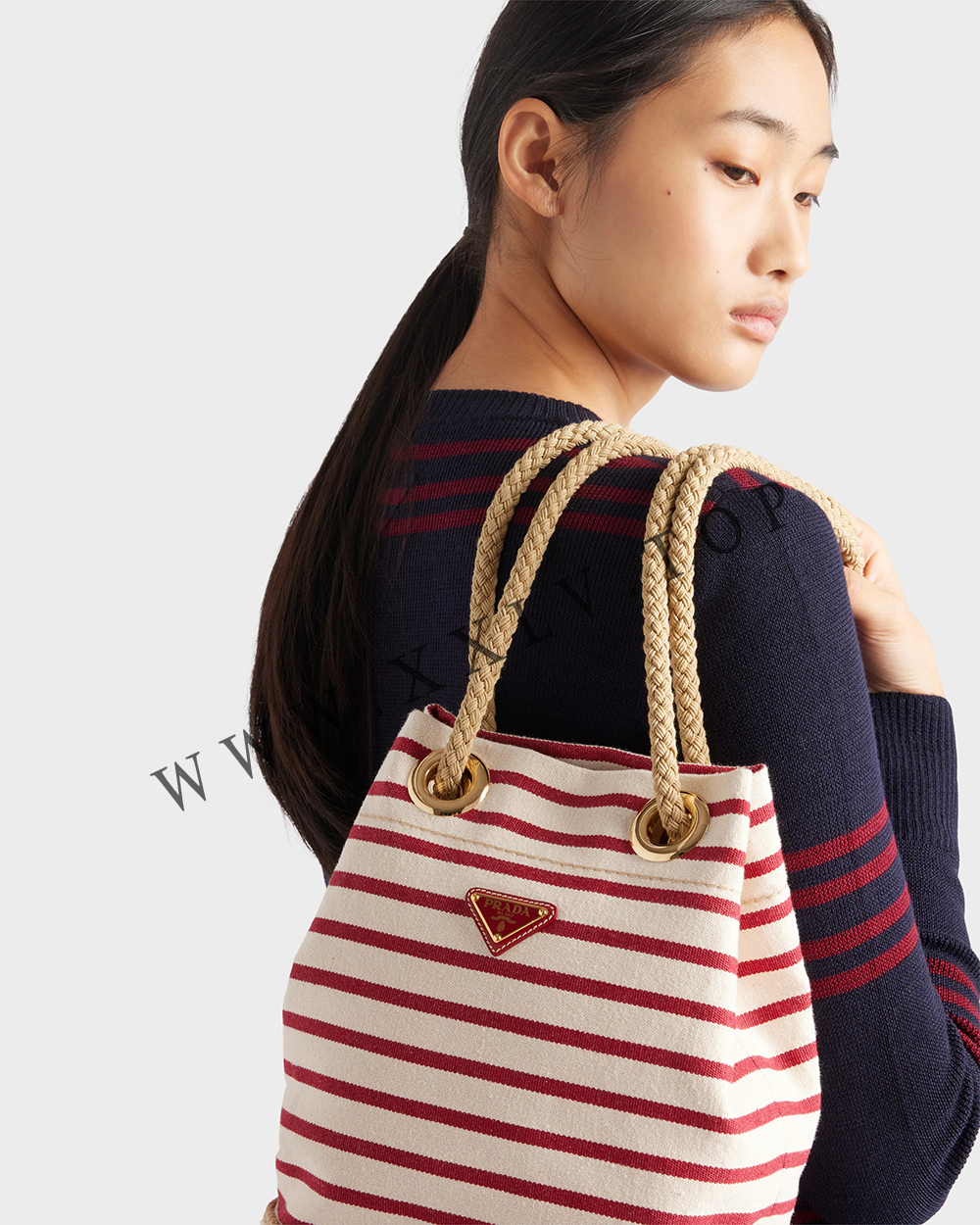 Prada Mariner small striped fabric bucket bag - Image 4