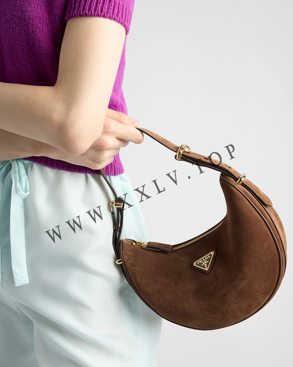 Prada Arqué suede shoulder bag 1BC194 - Image 4