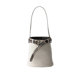 Prada Buckle leather bucket bag with studded belt