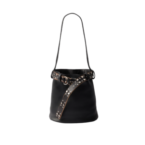 Prada Buckle leather bucket bag with studded belt