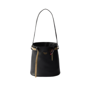 Prada Buckle leather bucket bag with jeweled belt
