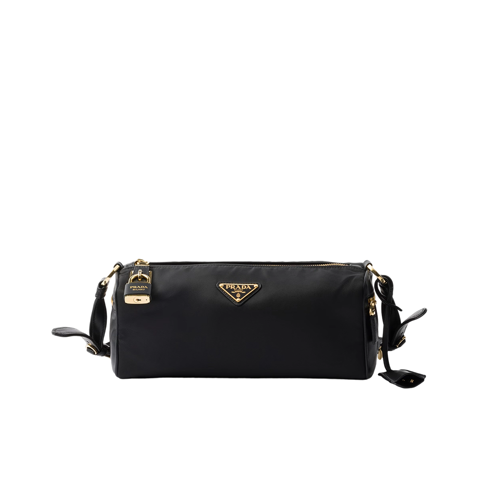Medium Re-Nylon and leather shoulder bag with padlock
