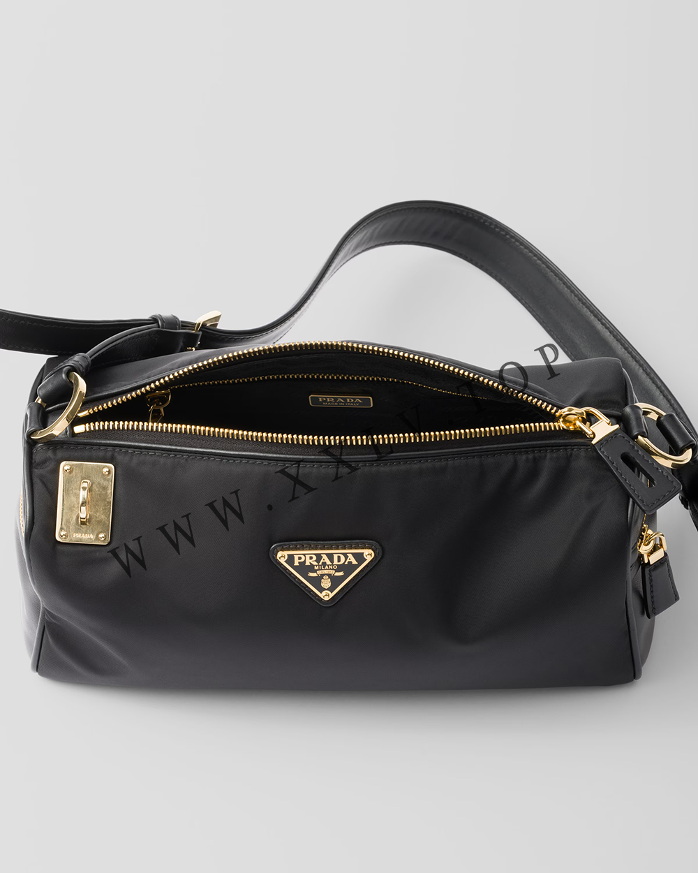 Medium Re-Nylon and leather shoulder bag with padlock - Image 4