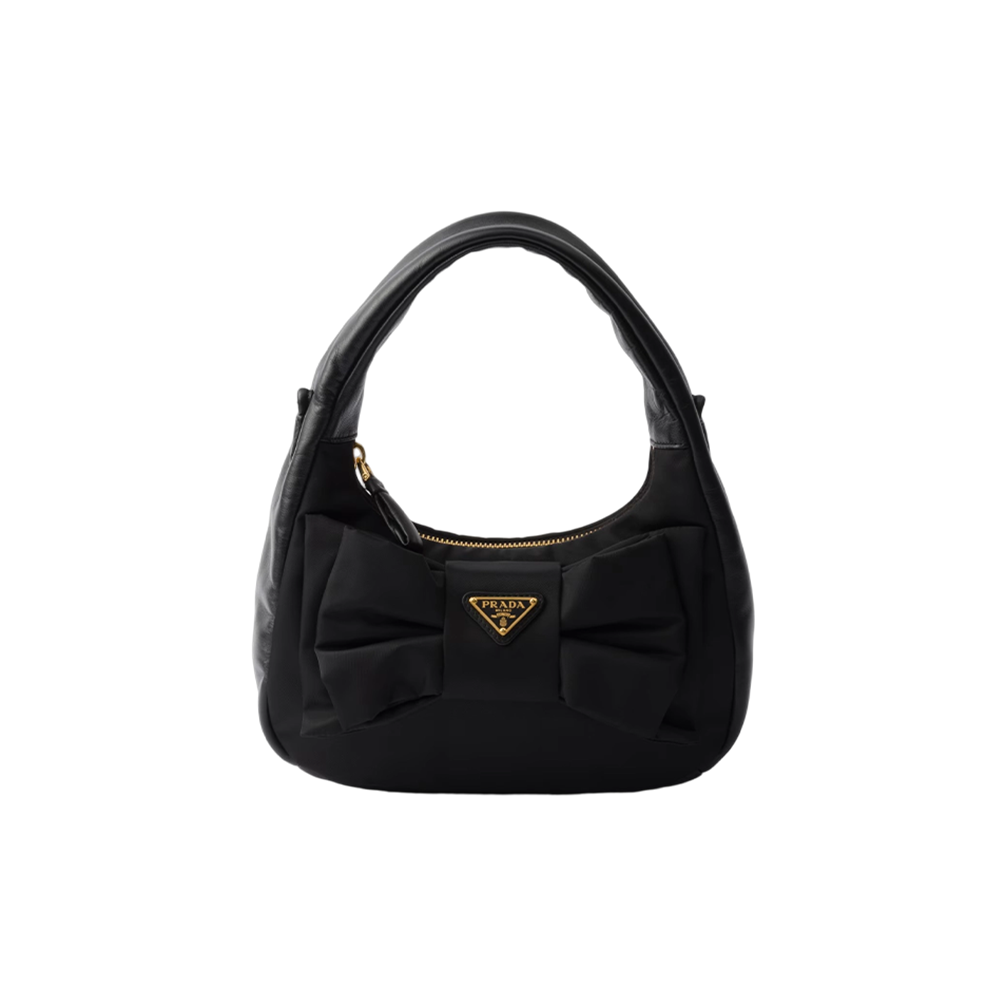 Re-Nylon and nappa leather mini-bag with bow