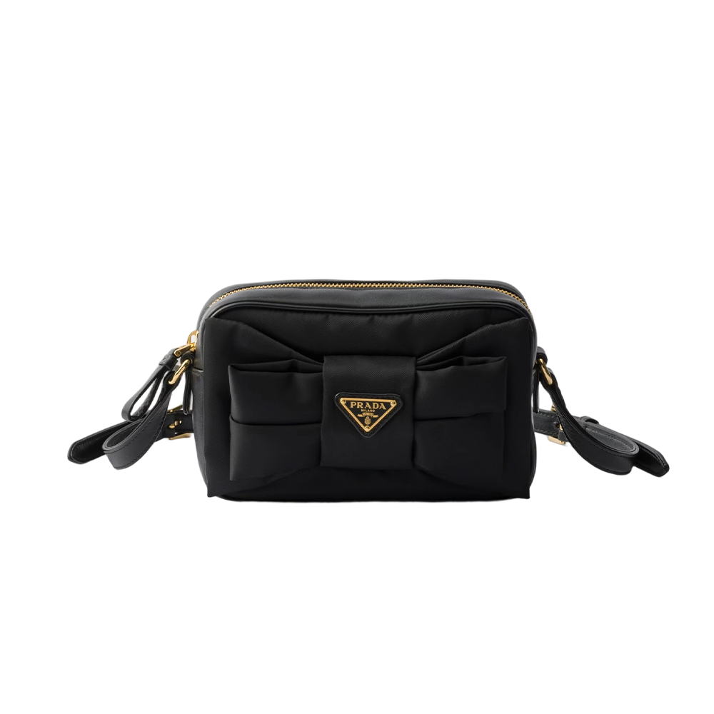 Re-Nylon and nappa leather mini shoulder bag with bow