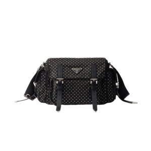 Re-Nylon shoulder bag with studs