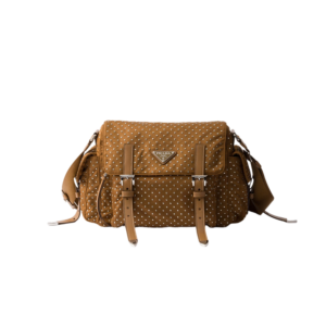 Re-Nylon shoulder bag with studs
