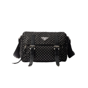Re-Nylon shoulder bag with studs