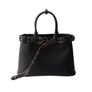 Large Prada Buckle leather bag with studded belt