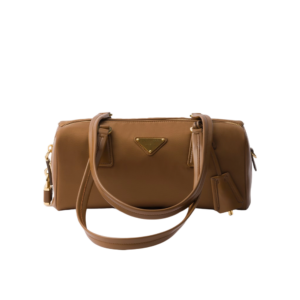 Re-Nylon and leather medium top-handle bag with padlock