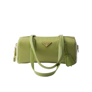 Re-Nylon and leather medium top-handle bag with padlock
