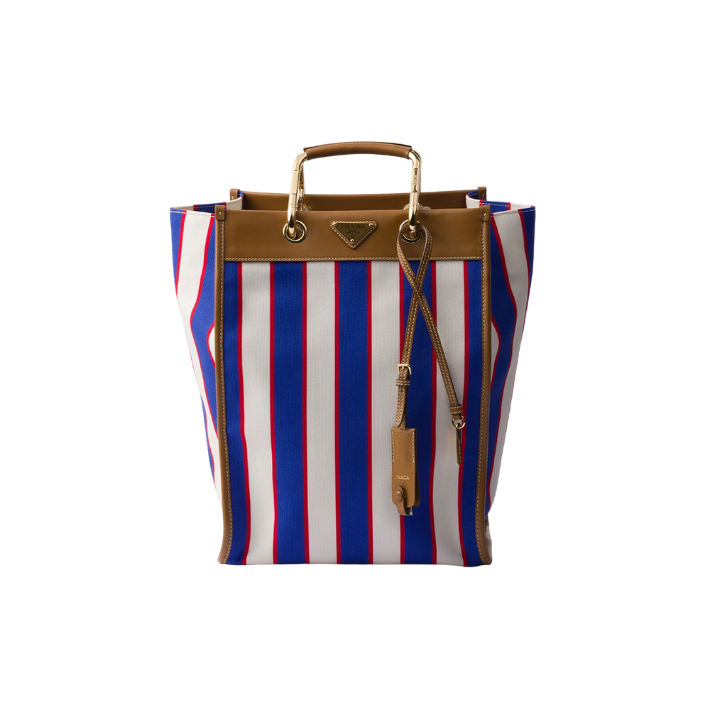 Large printed canvas and leather tote bag