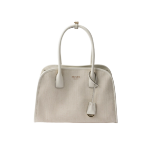 Medium linen blend and leather tote bag