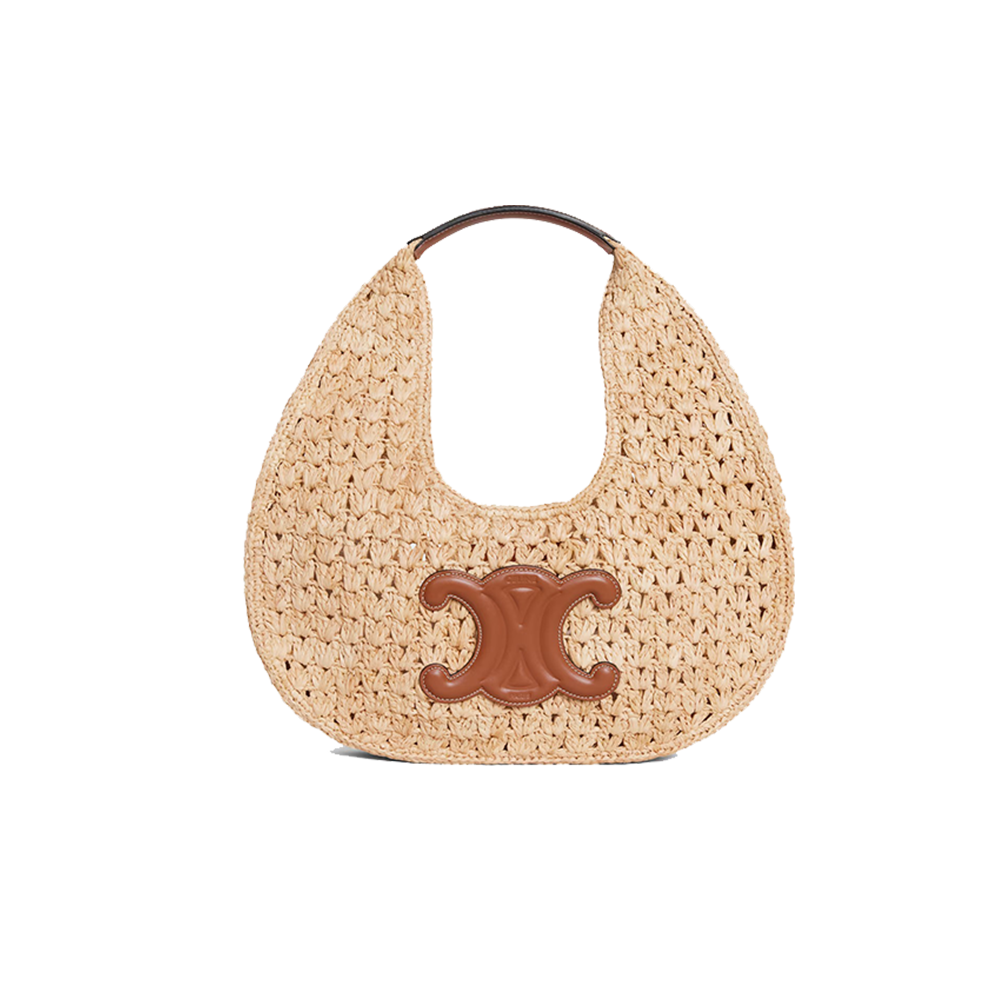celine classic panier HOBO BAG IN Raffia and Calfskin