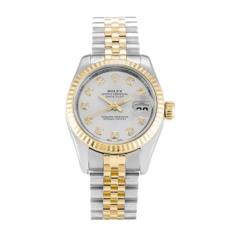 rolex datejust 179173 yellow gold & diamond silver dial